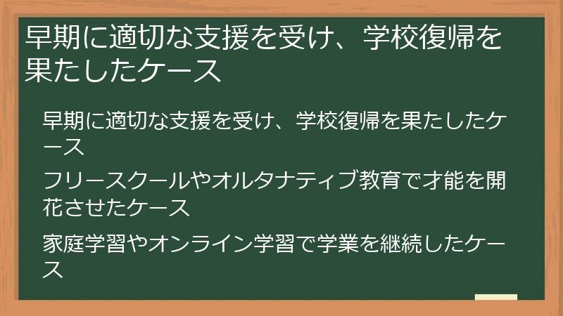 早期に適切な支援を受け、学校復帰を果たしたケース