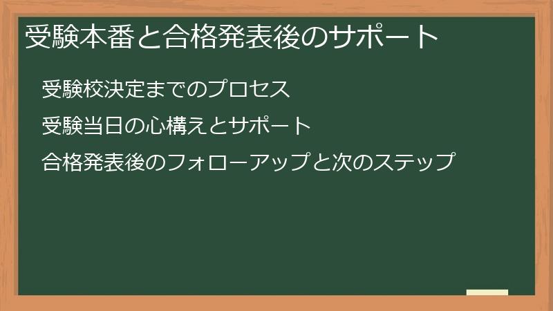 受験本番と合格発表後のサポート