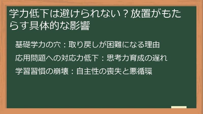 学力低下は避けられない？放置がもたらす具体的な影響