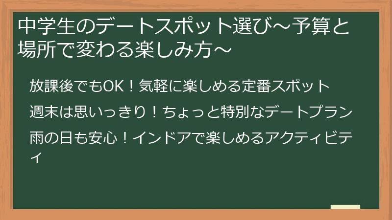 中学生のデートスポット選び～予算と場所で変わる楽しみ方～