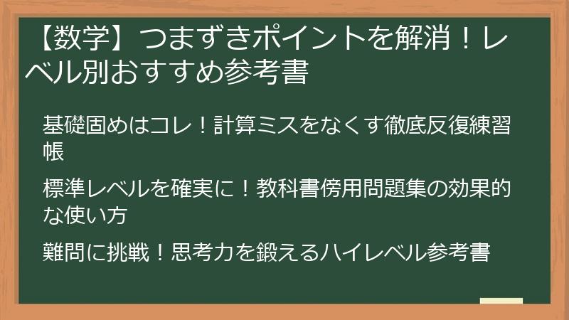 【数学】つまずきポイントを解消！レベル別おすすめ参考書