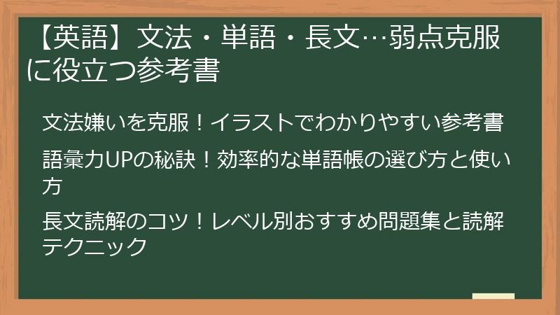 【英語】文法・単語・長文…弱点克服に役立つ参考書