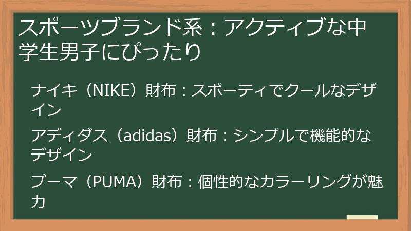 スポーツブランド系：アクティブな中学生男子にぴったり