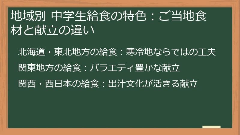 地域別 中学生給食の特色：ご当地食材と献立の違い