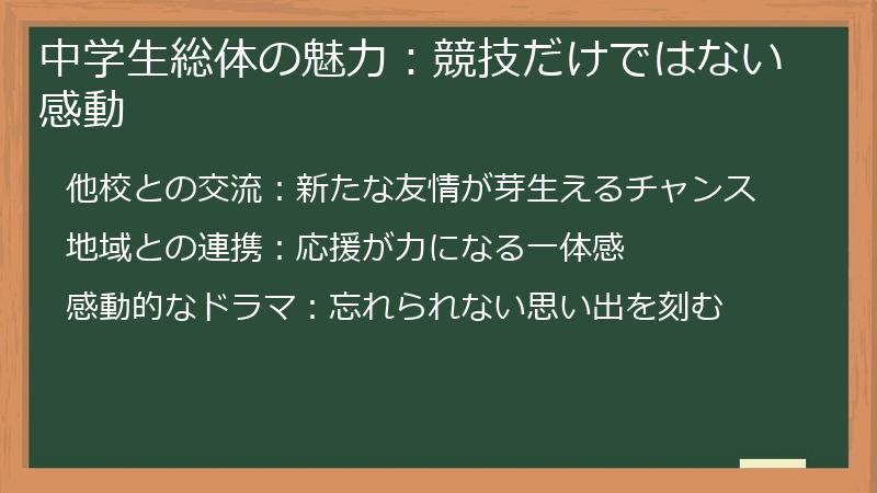 中学生総体の魅力：競技だけではない感動