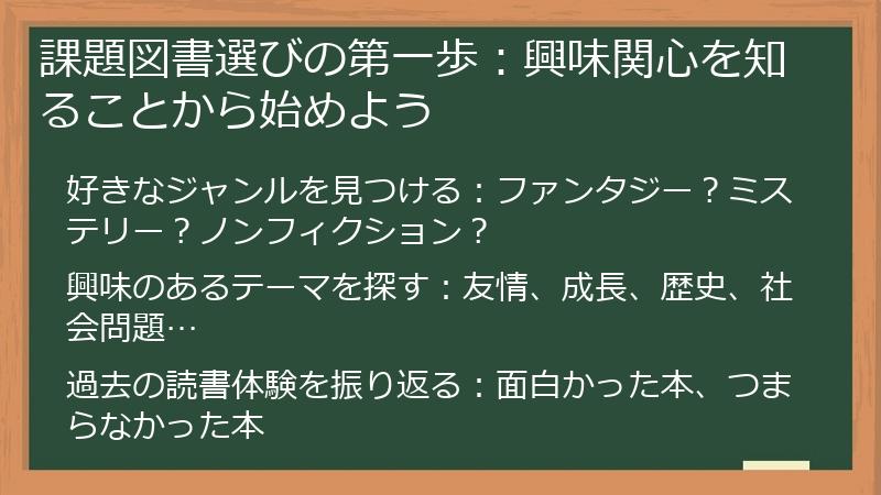 課題図書選びの第一歩：興味関心を知ることから始めよう