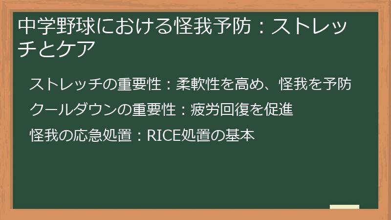 中学野球における怪我予防：ストレッチとケア