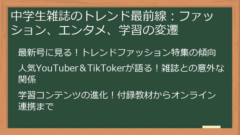 中学生雑誌のトレンド最前線：ファッション、エンタメ、学習の変遷
