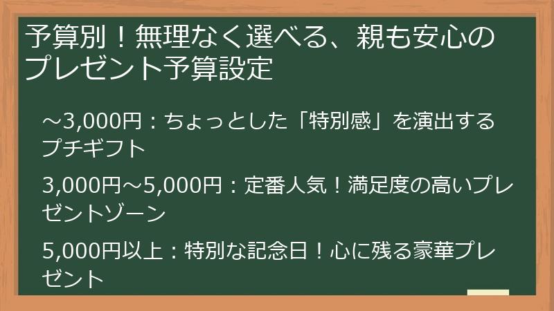予算別！無理なく選べる、親も安心のプレゼント予算設定