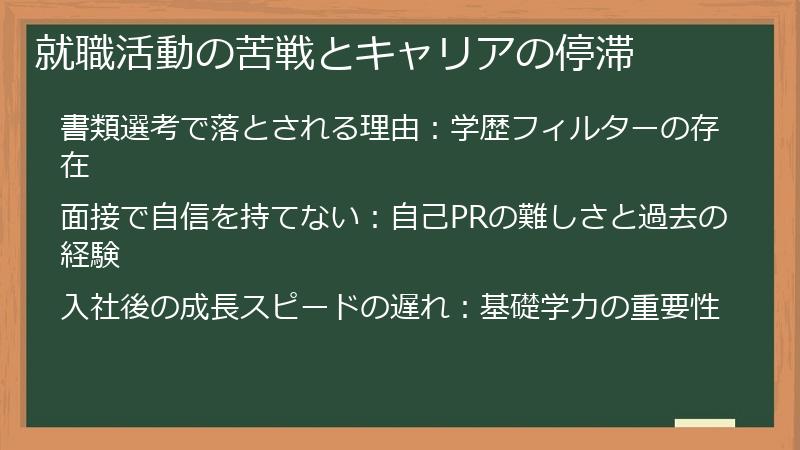 就職活動の苦戦とキャリアの停滞