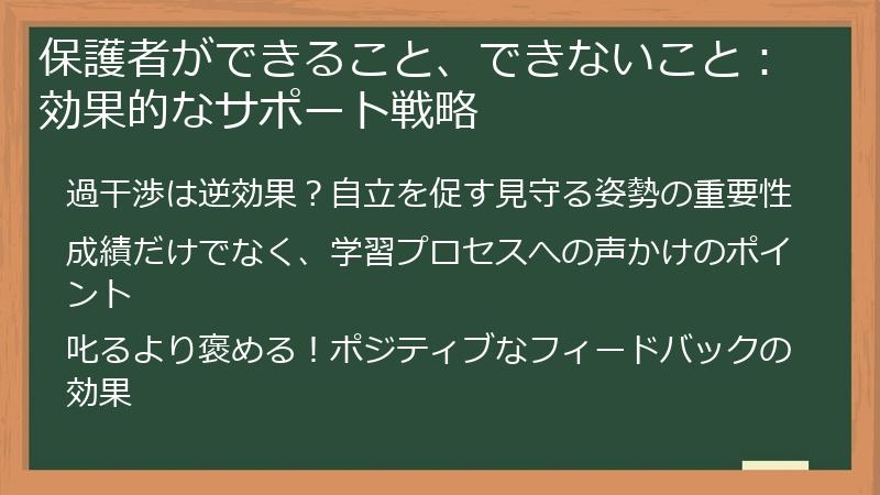 保護者ができること、できないこと：効果的なサポート戦略