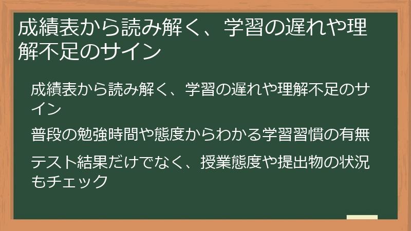 成績表から読み解く、学習の遅れや理解不足のサイン