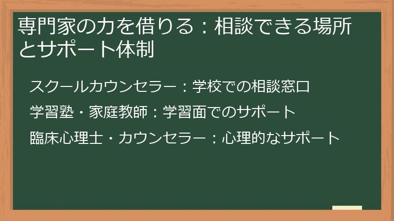 専門家の力を借りる：相談できる場所とサポート体制