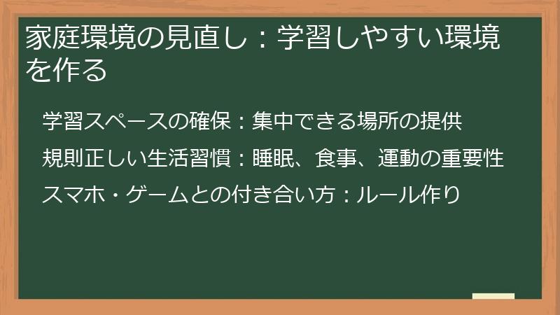 家庭環境の見直し：学習しやすい環境を作る