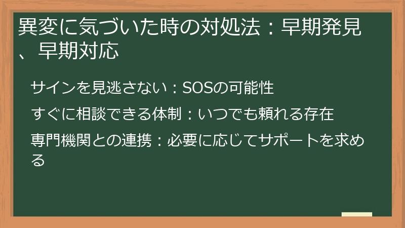 異変に気づいた時の対処法:早期発見、早期対応