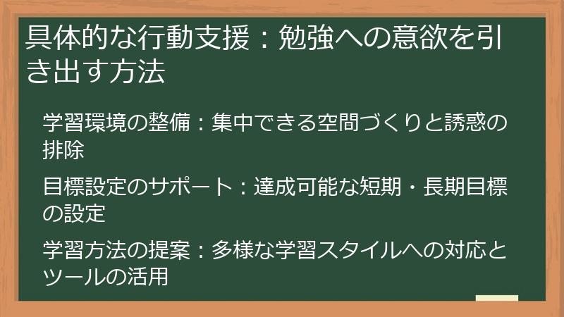 具体的な行動支援：勉強への意欲を引き出す方法