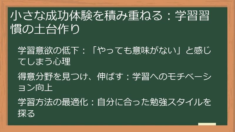 小さな成功体験を積み重ねる：学習習慣の土台作り