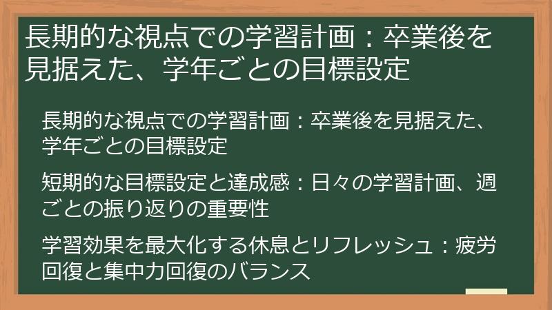 長期的な視点での学習計画：卒業後を見据えた、学年ごとの目標設定