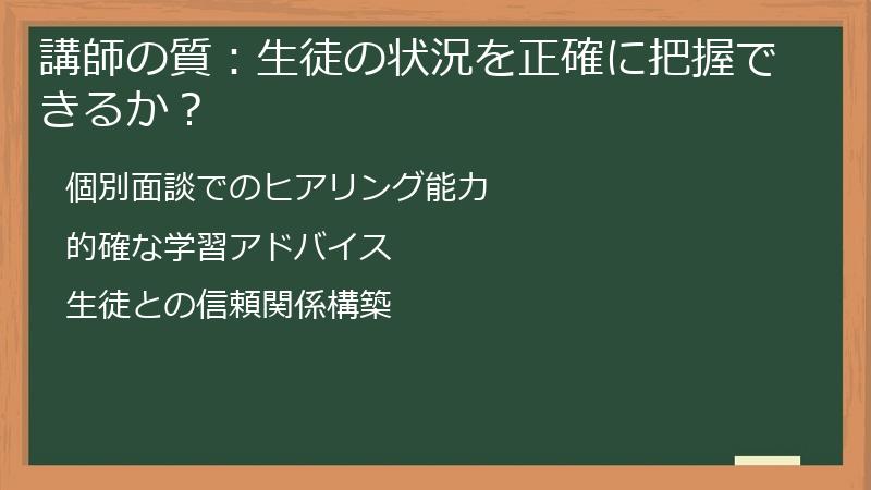 講師の質：生徒の状況を正確に把握できるか？