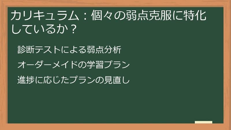 カリキュラム：個々の弱点克服に特化しているか？