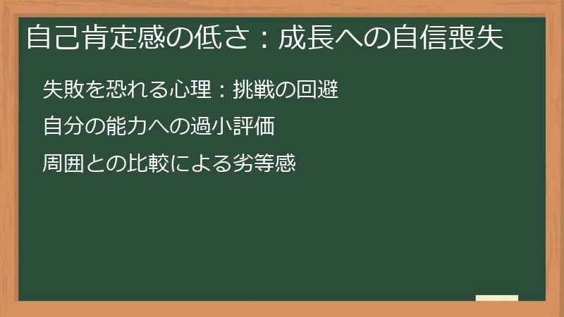 自己肯定感の低さ：成長への自信喪失