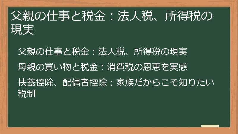 父親の仕事と税金：法人税、所得税の現実
