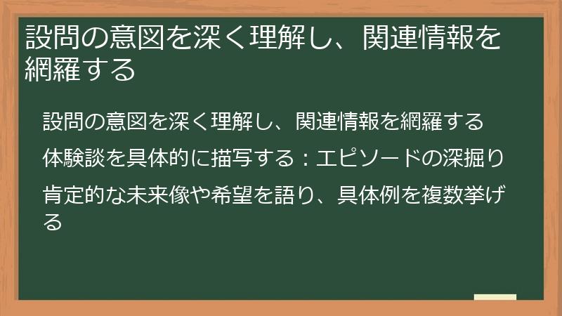 設問の意図を深く理解し、関連情報を網羅する