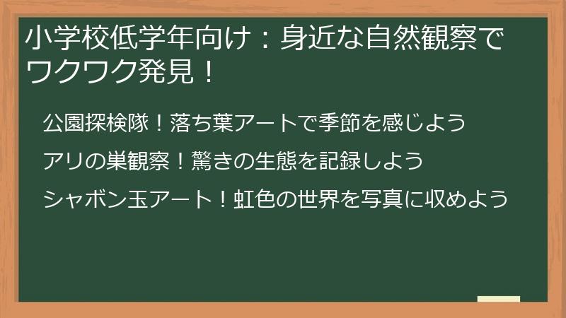 小学校低学年向け：身近な自然観察でワクワク発見！