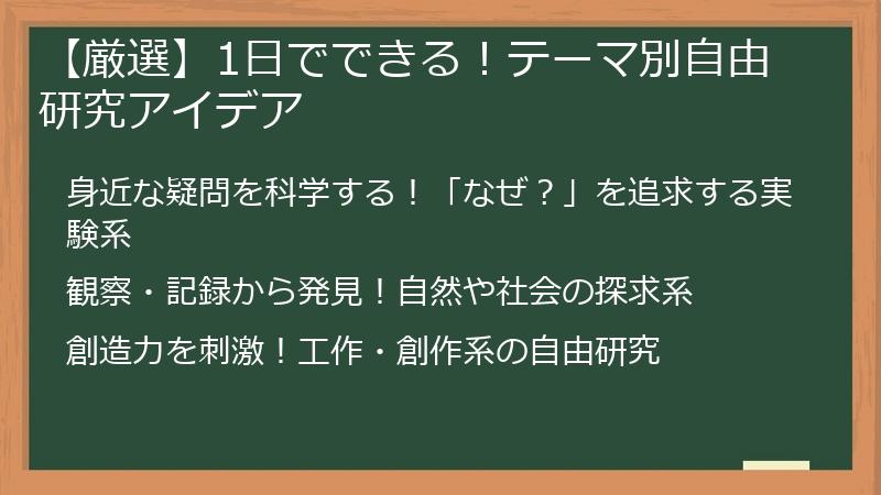 【厳選】1日でできる！テーマ別自由研究アイデア
