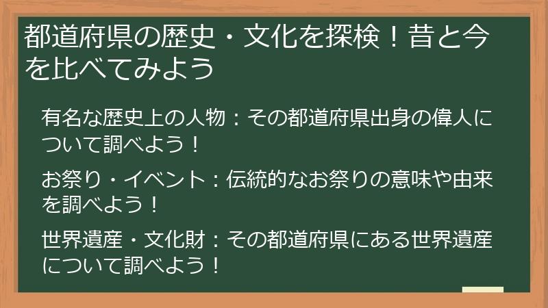 都道府県の歴史・文化を探検！昔と今を比べてみよう