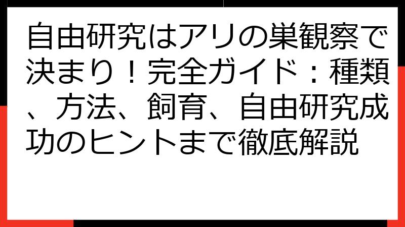 自由研究はアリの巣観察で決まり！完全ガイド：種類、方法、飼育、自由研究成功のヒントまで徹底解説