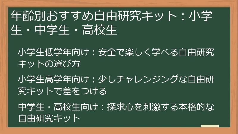 年齢別おすすめ自由研究キット：小学生・中学生・高校生