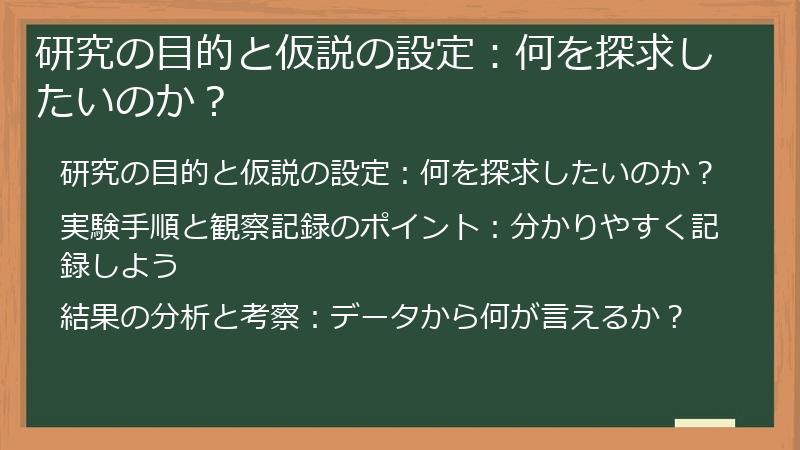 研究の目的と仮説の設定：何を探求したいのか？