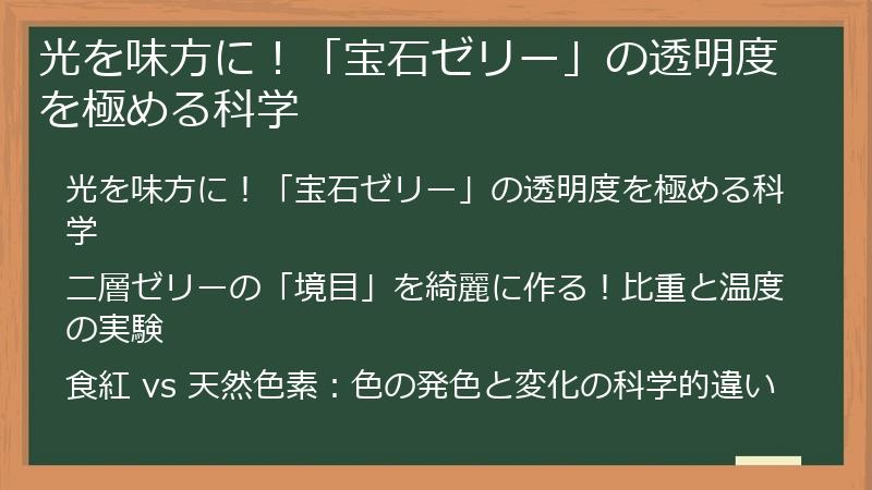 光を味方に！「宝石ゼリー」の透明度を極める科学