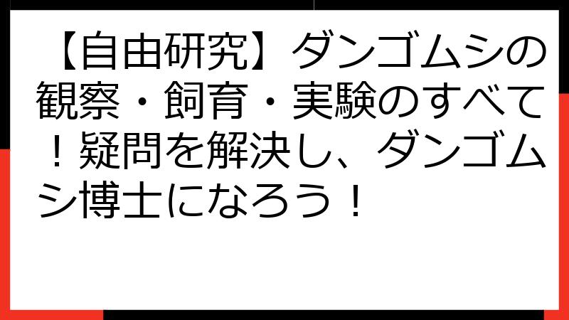 【自由研究】ダンゴムシの観察・飼育・実験のすべて！疑問を解決し、ダンゴムシ博士になろう！