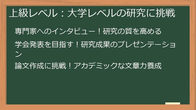上級レベル：大学レベルの研究に挑戦