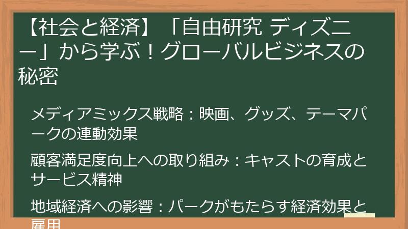 【社会と経済】「自由研究 ディズニー」から学ぶ！グローバルビジネスの秘密