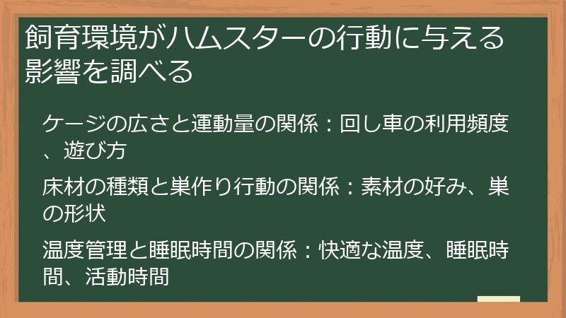 飼育環境がハムスターの行動に与える影響を調べる