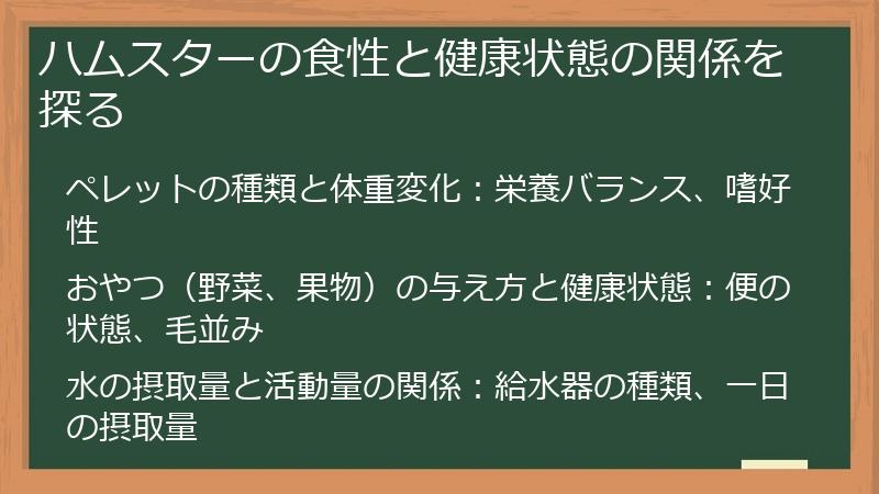 ハムスターの食性と健康状態の関係を探る