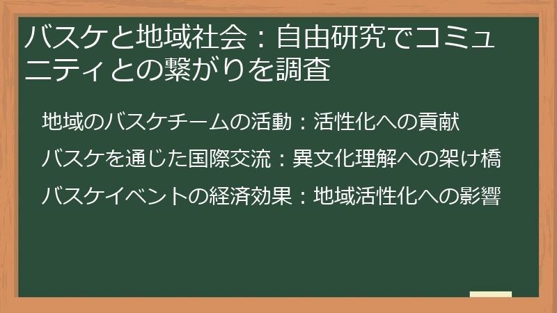 バスケと地域社会：自由研究でコミュニティとの繋がりを調査