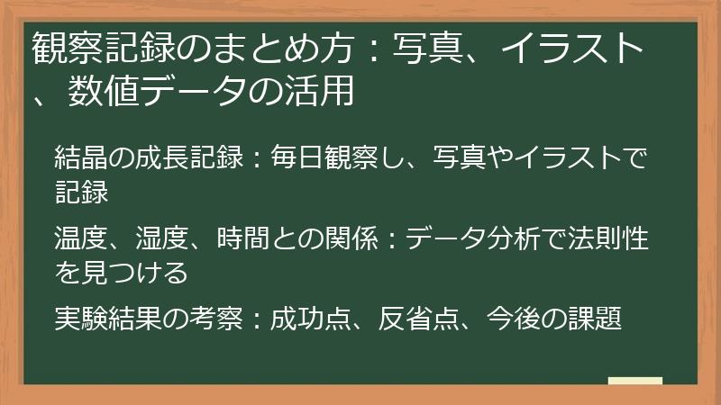 観察記録のまとめ方：写真、イラスト、数値データの活用