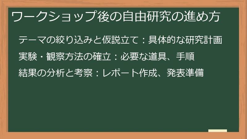 ワークショップ後の自由研究の進め方