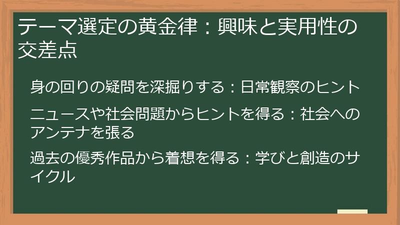 テーマ選定の黄金律：興味と実用性の交差点