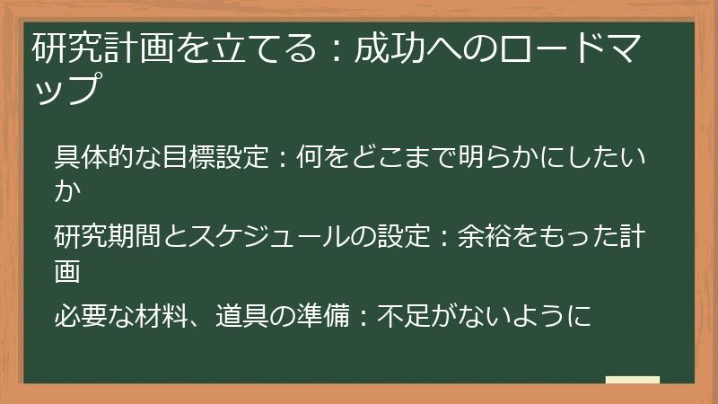 研究計画を立てる：成功へのロードマップ