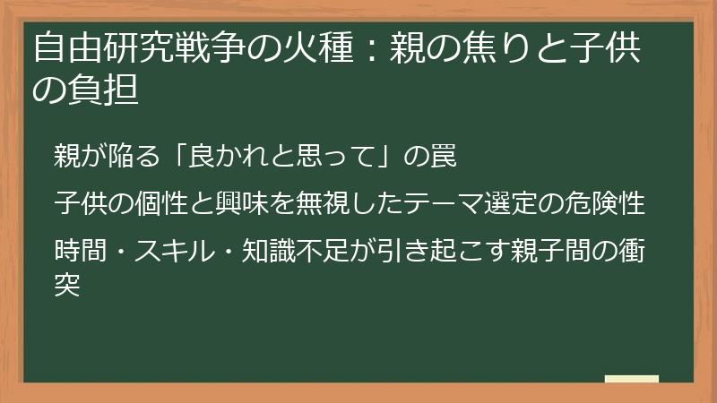 自由研究戦争の火種：親の焦りと子供の負担