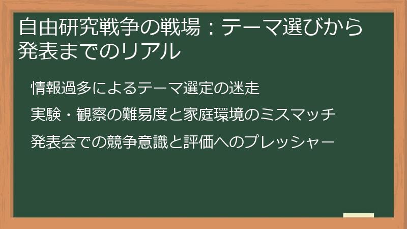 自由研究戦争の戦場：テーマ選びから発表までのリアル