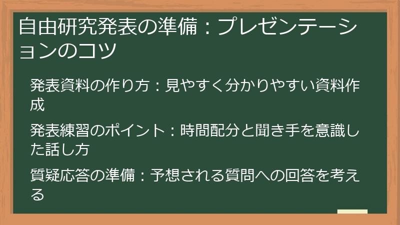 自由研究発表の準備：プレゼンテーションのコツ