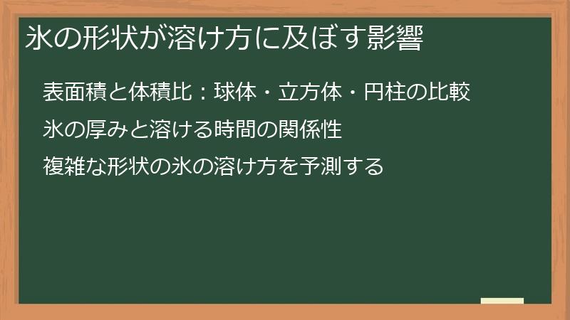 氷の形状が溶け方に及ぼす影響
