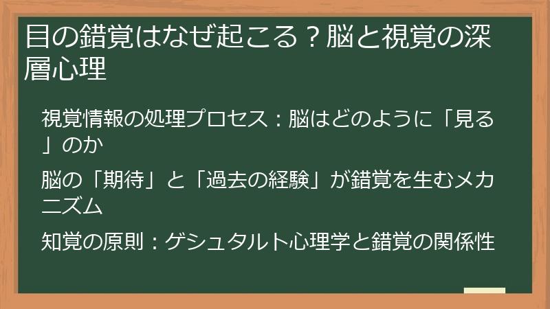 目の錯覚はなぜ起こる？脳と視覚の深層心理