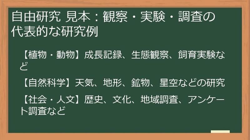 自由研究 見本：観察・実験・調査の代表的な研究例